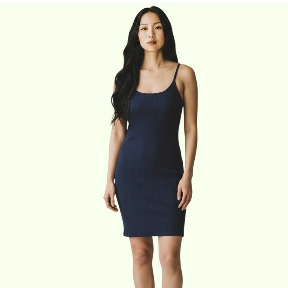 Rolla Coster Ribbed Bodycon Mini Dress Small Navy Blue Minimalist 90s‎ Stretch
